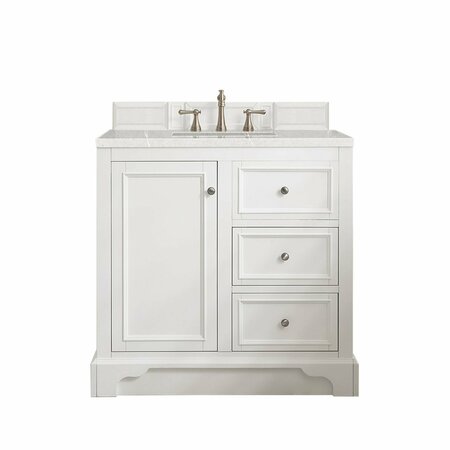 JAMES MARTIN VANITIES De Soto 36in Single Vanity, Bright White w/ 3 CM Eternal Serena Quartz Top 825-V36-BW-3ESR